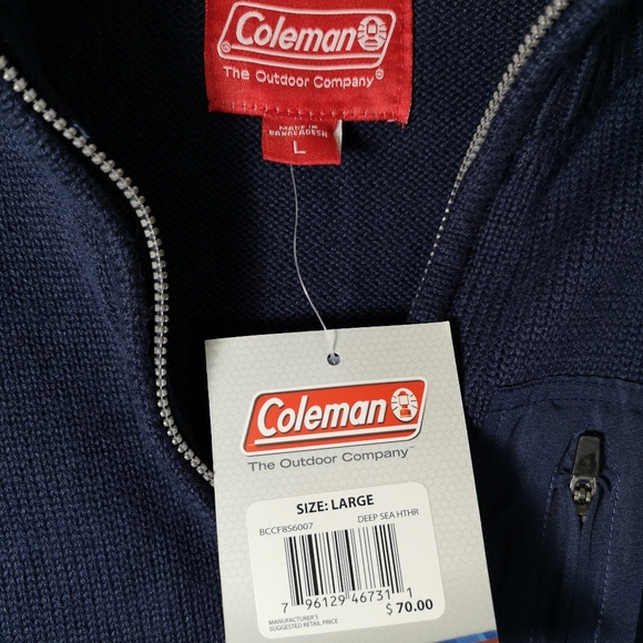 Coleman Quarter-Zip Sweater Men's  Size L Deep Sea  Zipper Pocket  Dark Blue New - Picture 12 of 12